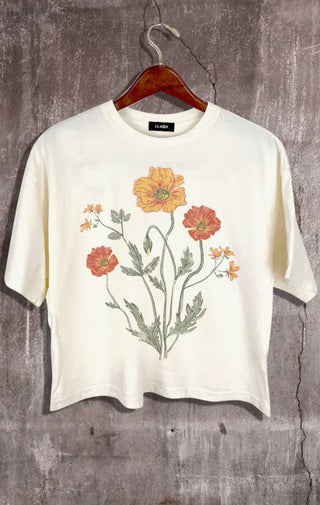 Flower Graphic Crop Tee - Wedges And Wide Legs Boutique
