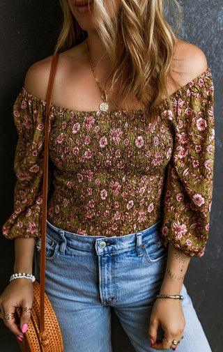 Flower Smocked Top - Wedges And Wide Legs Boutique