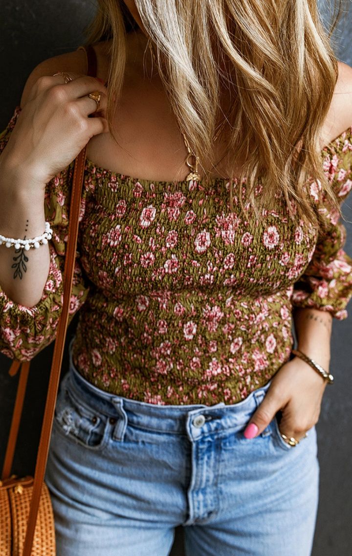 Flower Smocked Top - Wedges And Wide Legs Boutique