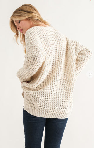 Henley Basic Waffle Textured Sweater - Wedges And Wide Legs Boutique