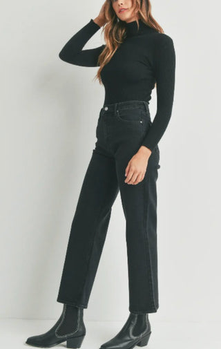 High Rise Full Length Straight Jeans In Black - Wedges And Wide Legs Boutique
