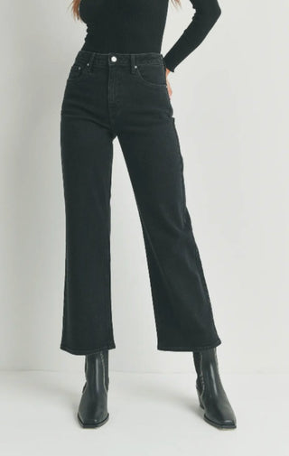 High Rise Full Length Straight Jeans In Black - Wedges And Wide Legs Boutique