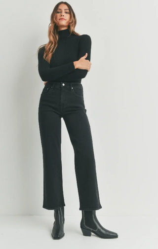 High Rise Full Length Straight Jeans In Black - Wedges And Wide Legs Boutique