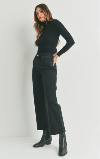 High Rise Full Length Straight Jeans In Black - Wedges And Wide Legs Boutique