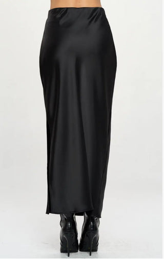 It's A Vibe Satin Maxi Skirt | Black - Wedges And Wide Legs Boutique