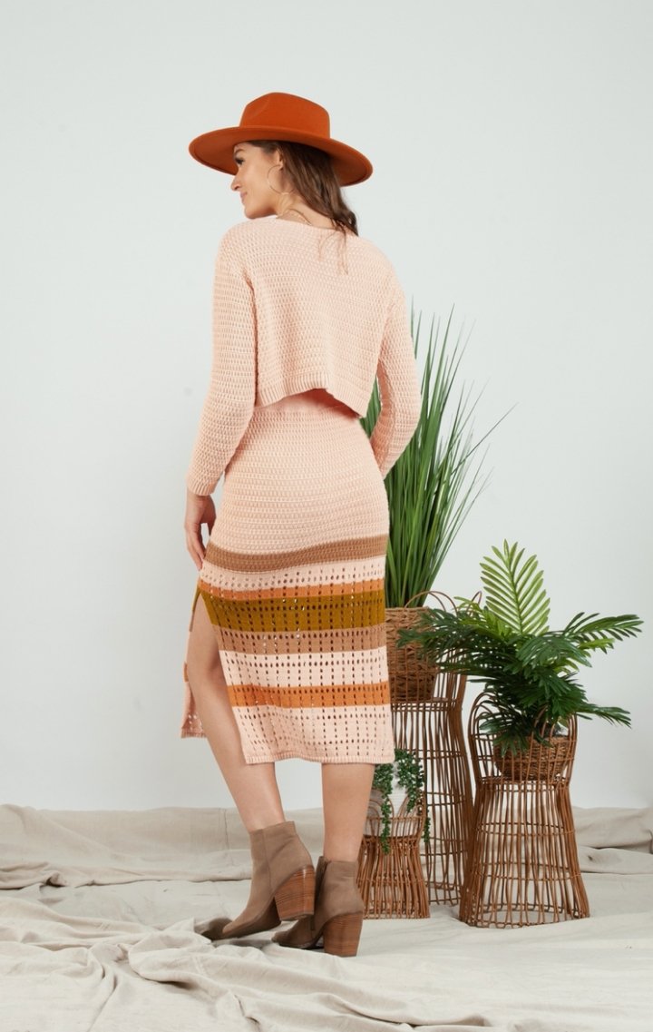Just Peachy Sweater & Skirt Set - Wedges And Wide Legs Boutique