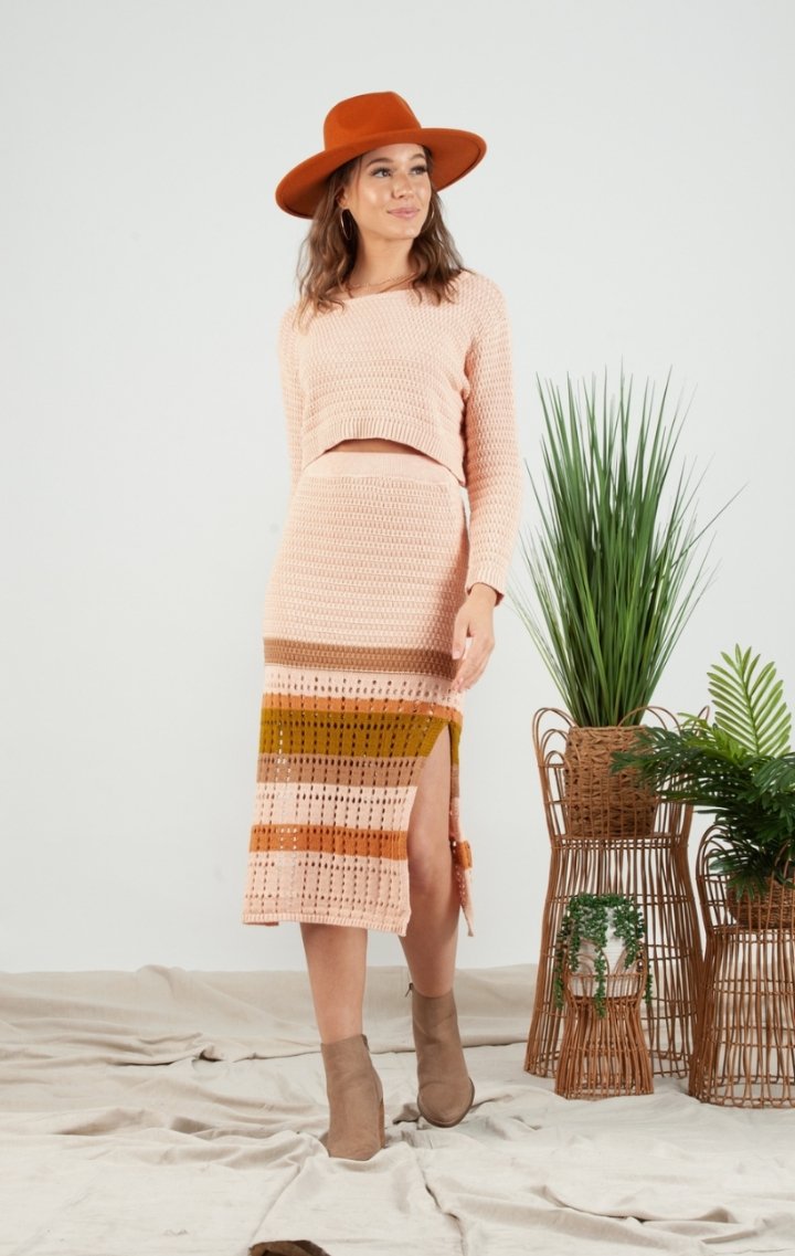 Just Peachy Sweater & Skirt Set - Wedges And Wide Legs Boutique