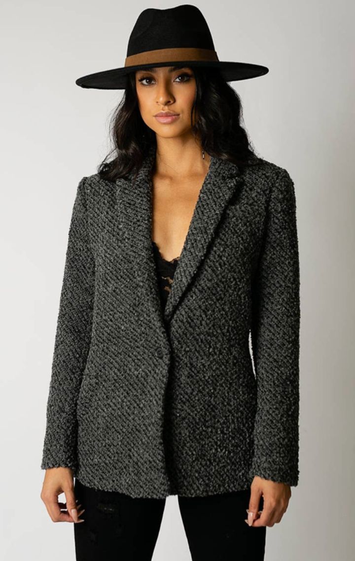 Louve Blazer in Charcoal Black - Wedges And Wide Legs Boutique