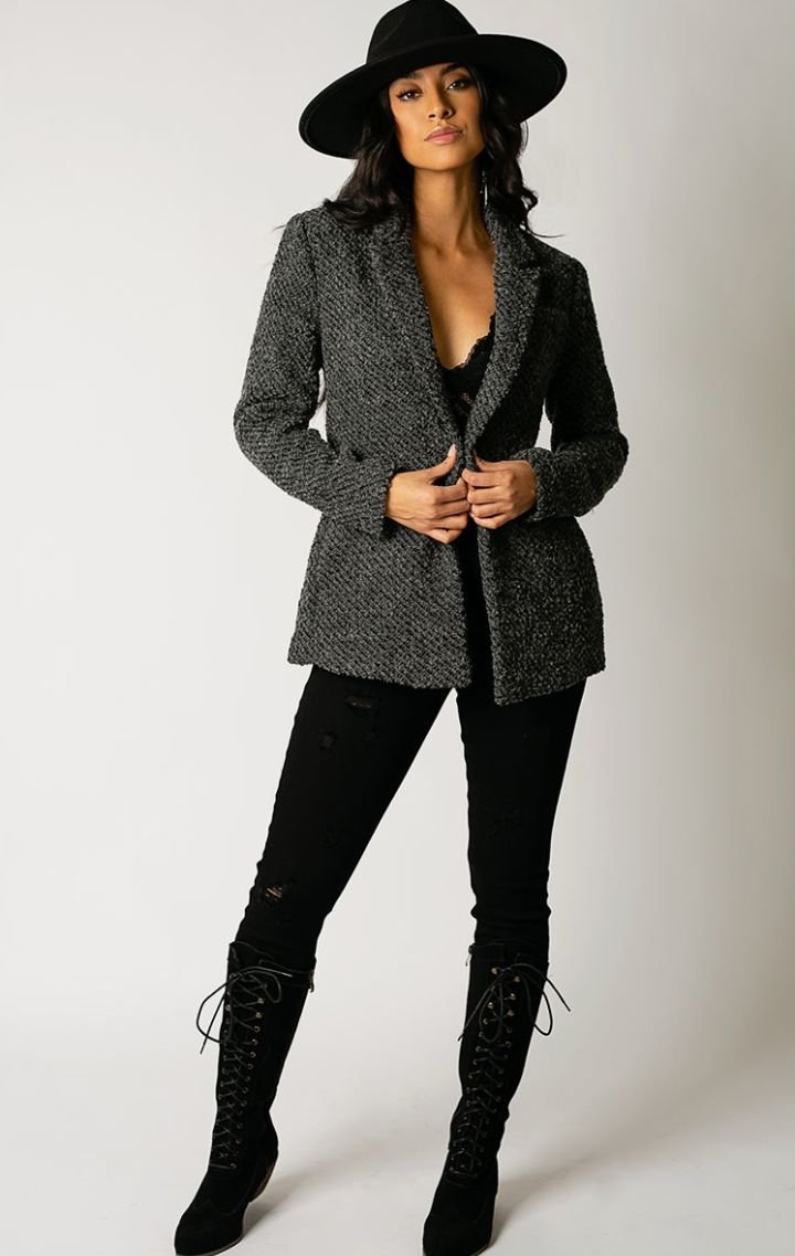 Louve Blazer in Charcoal Black - Wedges And Wide Legs Boutique