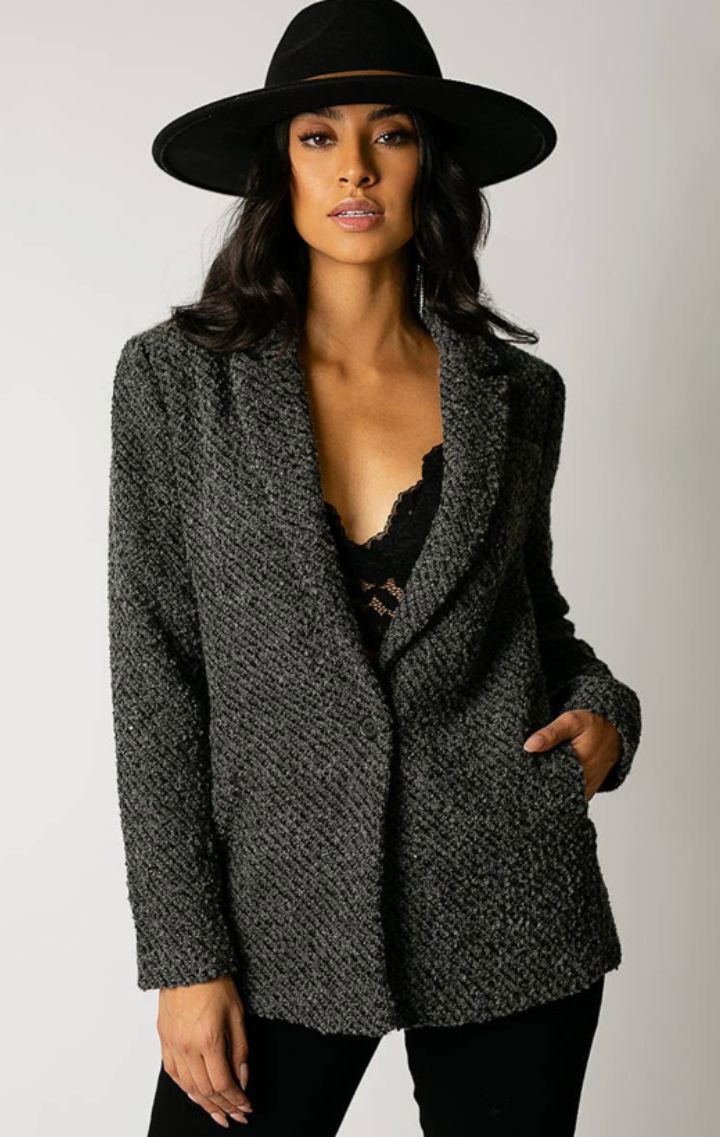 Louve Blazer in Charcoal Black - Wedges And Wide Legs Boutique
