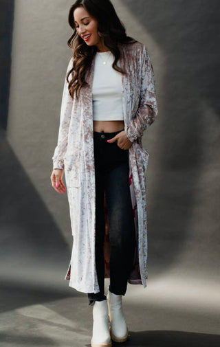 Make A Statement Velvet Duster Cardigan - Wedges And Wide Legs Boutique