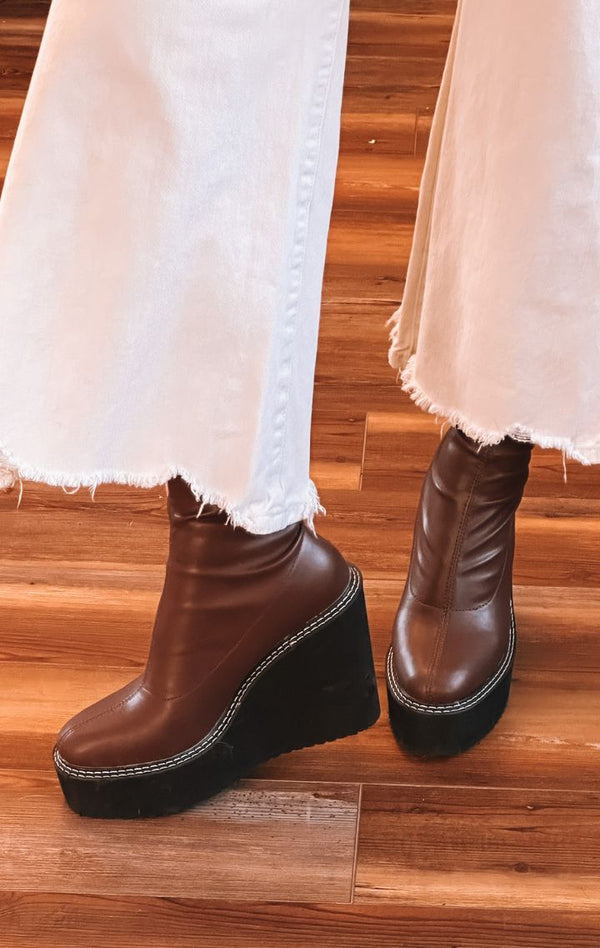 Make A Statement Wedge Boots | Brown - Wedges And Wide Legs Boutique