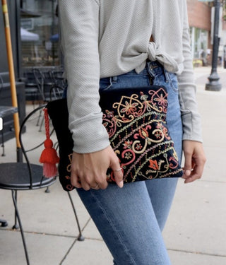 Navy velvet handbag - Wedges And Wide Legs Boutique