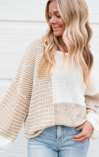 Oatmeal Knit Keyhole Sweater - Wedges And Wide Legs Boutique
