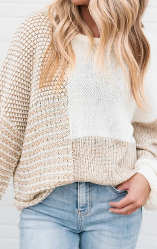 Oatmeal Knit Keyhole Sweater - Wedges And Wide Legs Boutique