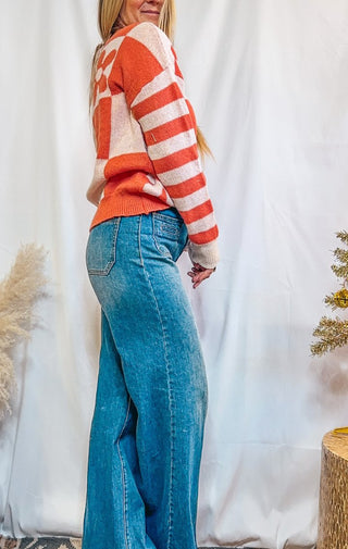 Orange Flower Sweater - Wedges And Wide Legs Boutique