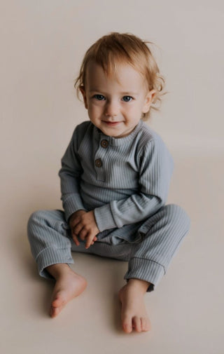 Organic Cotton Playsuit | Blissful Blue - Wedges And Wide Legs Boutique
