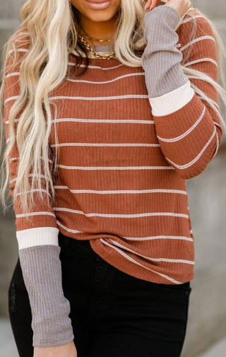 Pumpkin Spice Stripe Top - Wedges And Wide Legs Boutique