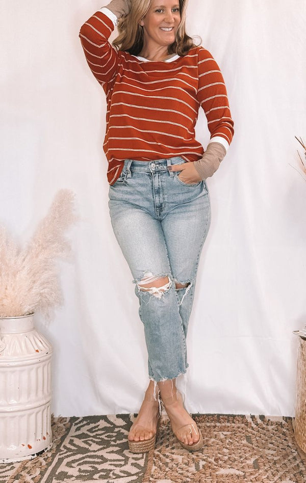 Pumpkin Spice Stripe Top - Wedges And Wide Legs Boutique