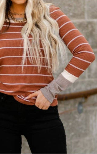 Pumpkin Spice Stripe Top - Wedges And Wide Legs Boutique