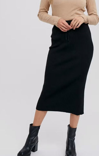 Ribbed Knit Midi Skirt - Wedges And Wide Legs Boutique