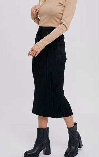 Ribbed Knit Midi Skirt - Wedges And Wide Legs Boutique