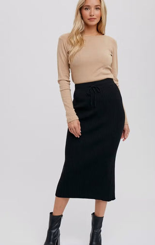 Ribbed Knit Midi Skirt - Wedges And Wide Legs Boutique