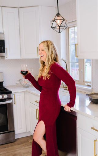 Sabrina Sweater Dress | Merlot - Wedges And Wide Legs Boutique