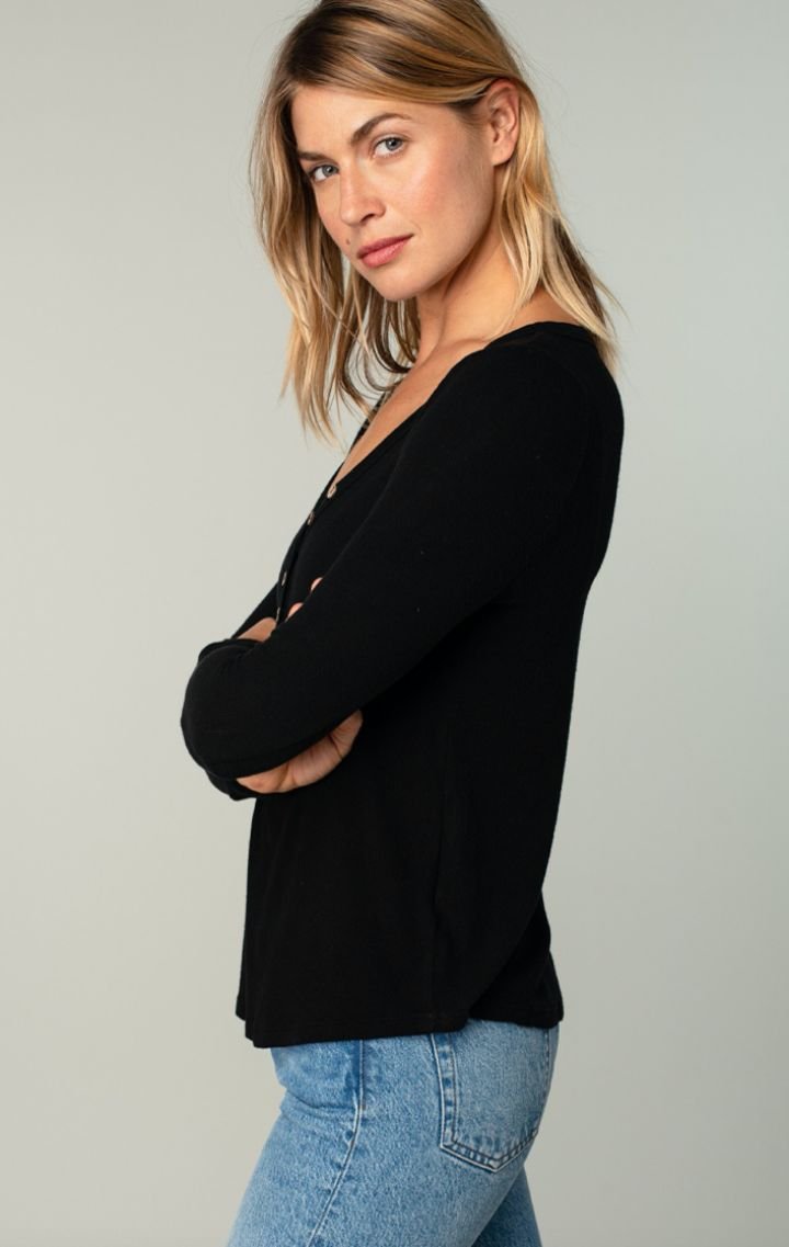 The Bamboo Henley | Black - Wedges And Wide Legs Boutique