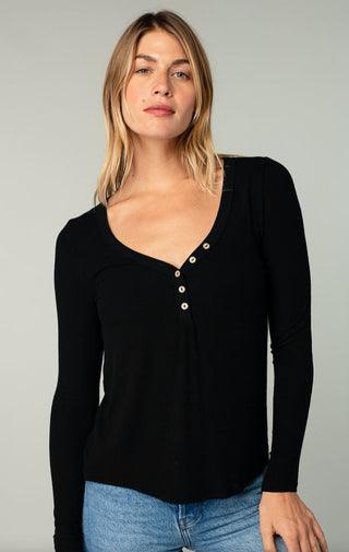 The Bamboo Henley | Black - Wedges And Wide Legs Boutique