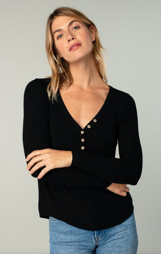 The Bamboo Henley | Black - Wedges And Wide Legs Boutique
