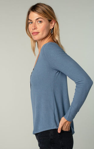 The Bamboo Henley | Denim - Wedges And Wide Legs Boutique