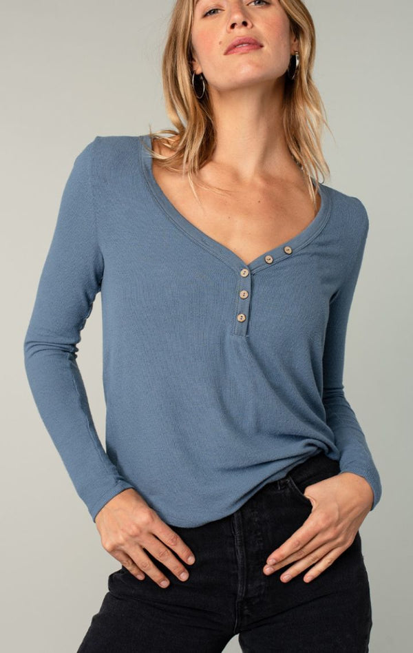 The Bamboo Henley | Denim - Wedges And Wide Legs Boutique