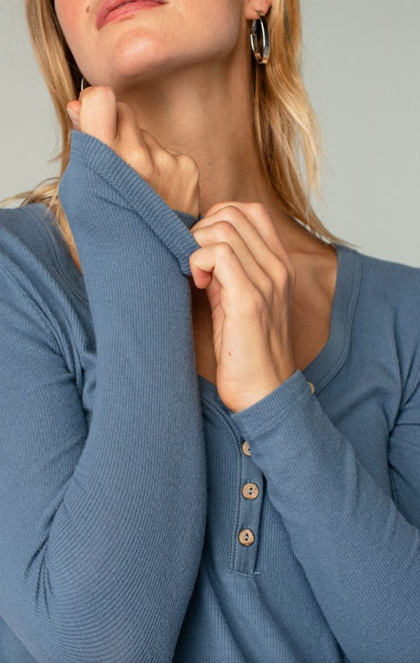 The Bamboo Henley | Denim - Wedges And Wide Legs Boutique