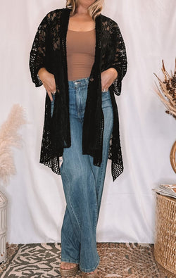 The Floral Lace Kimono | Black - Wedges And Wide Legs Boutique