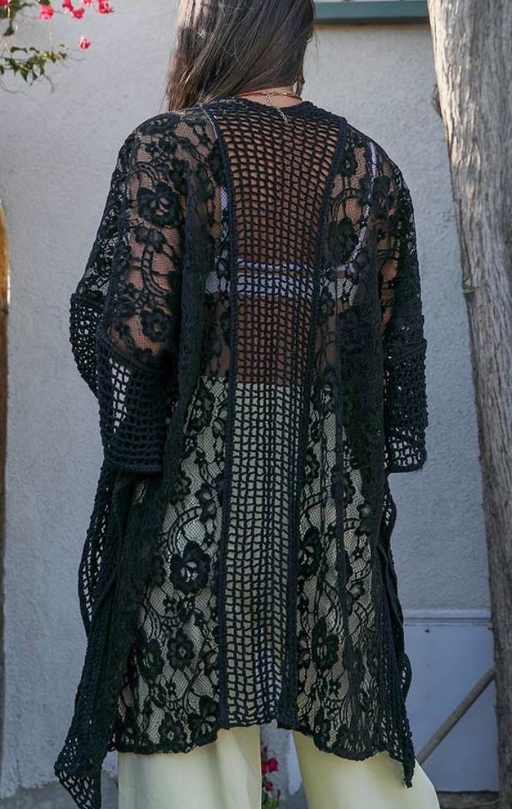 The Floral Lace Kimono | Black - Wedges And Wide Legs Boutique