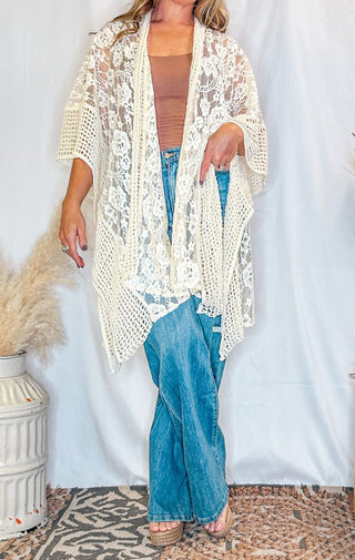 The Floral Lace Kimono | Cream - Wedges And Wide Legs Boutique