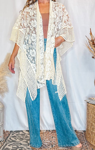 The Floral Lace Kimono | Cream - Wedges And Wide Legs Boutique