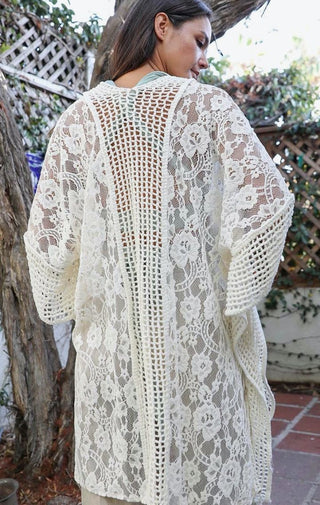 The Floral Lace Kimono | Cream - Wedges And Wide Legs Boutique
