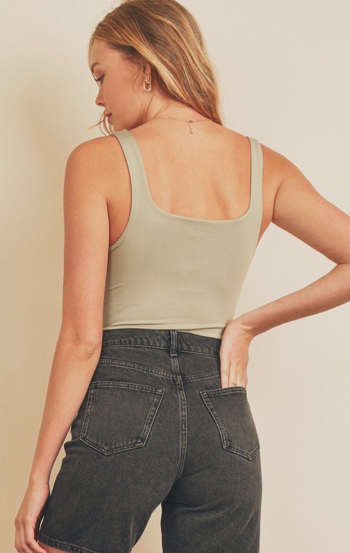 The Stella Square Neck Bodysuit | Sage - Wedges And Wide Legs Boutique