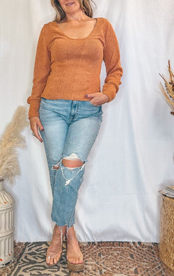The Textured Cinnamon Top - Wedges And Wide Legs Boutique
