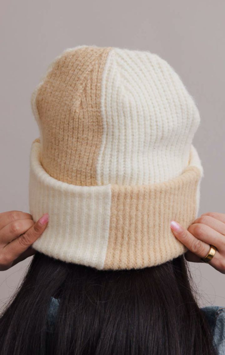 Two Tone Rib Knitted Beanie - Wedges And Wide Legs Boutique