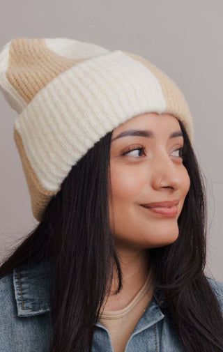 Two Tone Rib Knitted Beanie - Wedges And Wide Legs Boutique
