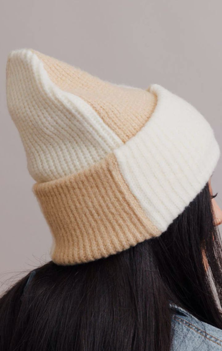 Two Tone Rib Knitted Beanie - Wedges And Wide Legs Boutique