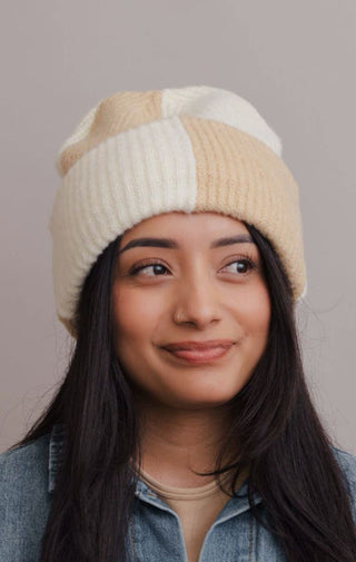 Two Tone Rib Knitted Beanie - Wedges And Wide Legs Boutique