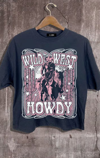 Wild West Howdy Cowboy Graphic Crop Tee - Wedges And Wide Legs Boutique